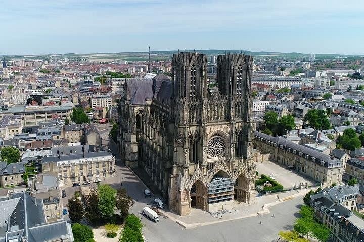 Reims Cathedral from the air, the city spread around it